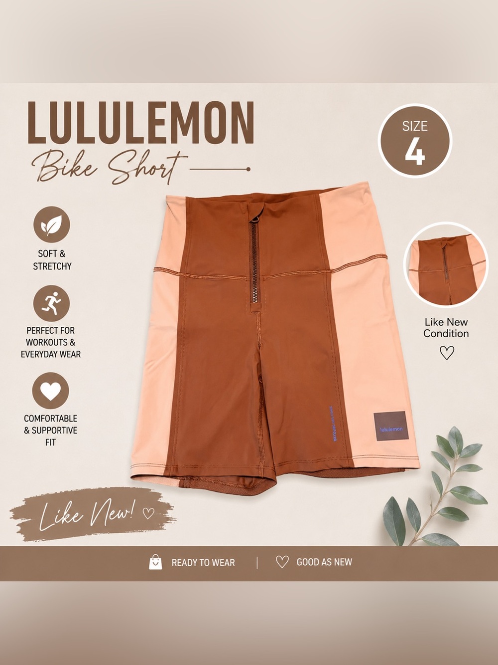 lululemon athletica Two-Tone Rust & Blush Colorblock High-Rise Bike Shorts
